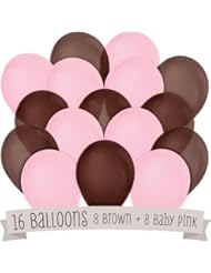 Toy: 16 Pack of Latex Balloons (8 Baby Pink & 8 Brown) - PMU