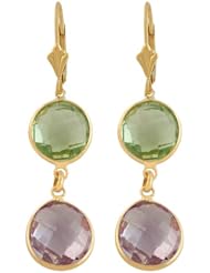 14 Karat Yellow Gold Faceted Green/ Pink Amethyst Leverback Earrings