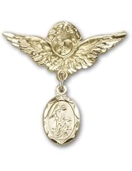 Gold Filled Baby Badge with Guardian Angel Charm and Angel w/Wings Badge Pin