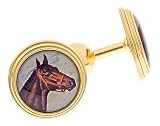 Gold plated cufflinks with a horse head image with presentation box. Made in the U.S.A by For the Cuff