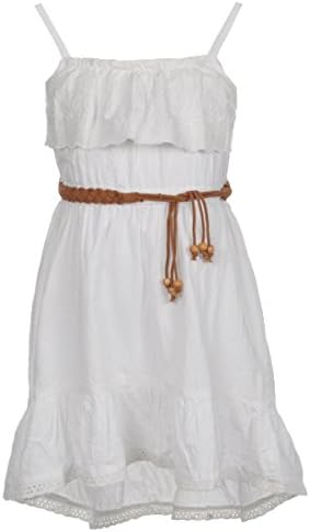 Little Girls' "Eyelet & Embroidery" Belted Hi-Low Dress - white, 5 - 6