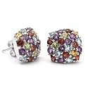 14k White Gold Multi Gemstone Rainbow Earrings