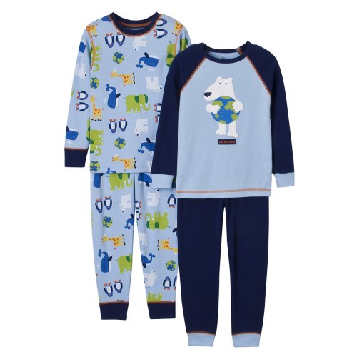 Toddler Boys' Just One Year 4pc Animal Cotton Pajama Set - Blue/Blue - (2T)