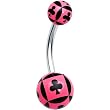Pink Black Clubs Playing Card Belly Ring