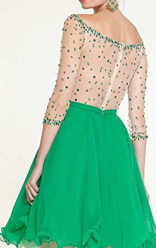 Sherrydress Sweet Green Beaded Sheer Boat Neckline Long Sleeves Cocktail Dress