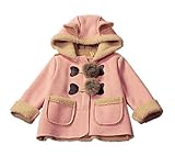 WIN　キッズ コート アウター 裏起毛 ポンポン付き 厚手　暖かい　中長め　 女の子 子供服　ジャケット 秋冬春 ブルゾン (130cm, ピンク)