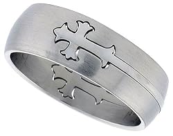Stainless Steel 5/16 in. (8 mm) Dome Gothic Cross Ring (Available in Sizes 7 to 14)