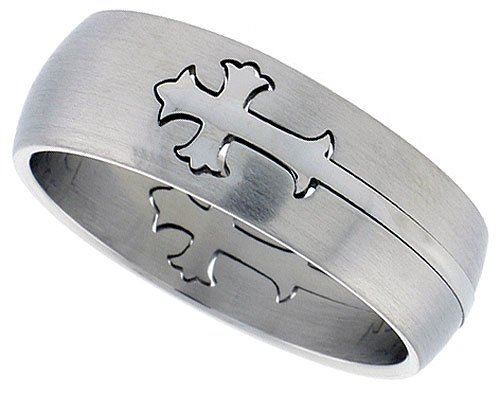 Surgical Steel 5/16 (8mm) Domed Gothic Cross Ring