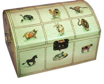 Hand painted box, crackle finish, animal safari design