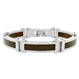 Men's Stainless Steel Bracelet with Wood, 8.75"
