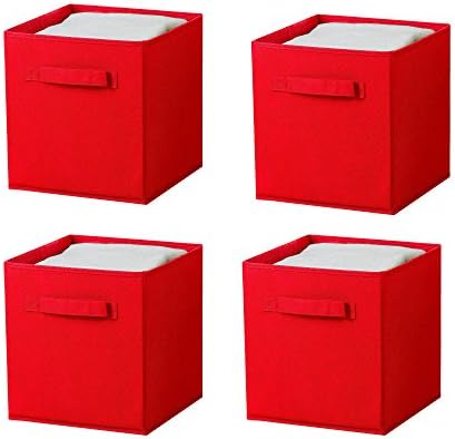 Beety Foldable Storage Cube Organizer Basket Bin Collapsible Fabric Drawers Organizer Box (4, Red)