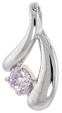 Sterling Silver Freeform Pendant, Rhodium Plated w/ Round Cut 5mm (.50 ct) CZ April Birthstone, (7/8" (22mm) tall