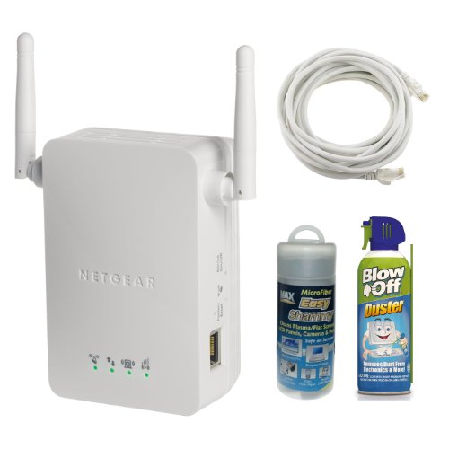 Netgear WN3000RP Universal Wi-Fi Range Extender + 14FT CAT5E Network Cable + Shammy Cloth + Air Duster