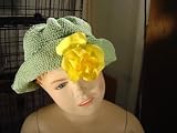 HT24, Lme Gimp Floppy Hat With One yellow Rose