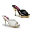 4 1/2 Inch Heel Snake Print Patent Leather Slip On Sexy Sandal Shoes Black White