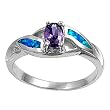 Sterling Silver Lab Opal Ring - 2mm Band Width - 7mm Face Height - Sizes: 6-9 - Blue Opal - Amethyst CZ