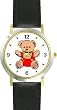 Teddy Bear (Red Outfit & Tie) Bear Animal - WATCHBUDDY&reg; DELUXE TWO-TONE THEME WATCH - Arabic Numbers - Black Leather Strap-Size-Large ( Men's Size or Jumbo Women's Size )