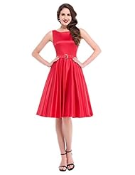 Sleeveless Cotton/Polyester Cocktail Belted Vintage Prom Dress 