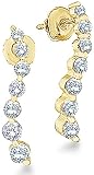 10k Yellow OR White Gold Round 7 Seven Diamond Dangle Twist Journey Earrings (1/4 cttw)