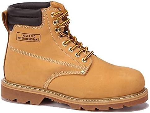 Men's Construction Steel Toe Boots Genuine Leather Short Engineer, Insulated and water Resistant Wheat Nubuck shoes Sizes 7-13 (10.5)