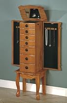 Classic Oak Finish Jewelry Storage Armoire with Mirror