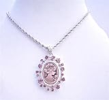 Amethyst Cameo Lady Pendant Necklace Sparkling Amethyst Crystals Necklace Gift Box (BRAND NEW)