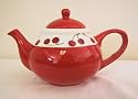 Ronnie's Terramoto Ceramic, Teapot 6 Cup, Cherries with Tomato Red Base