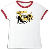 T-Shirt Ringer Woman White  Roseau Girl ... Kick Ass !  Dominica Capital