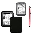 Skque Clear Screen Protector + Black Soft Silicone Cover Case + Touch Screen Tablet/Smart Phone Stylus Pen(Red Body) for Barnes&Noble Nook2, Nook Simple Touch tablet