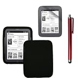 Skque Clear Screen Protector + Black Soft Silicone Cover Case + Touch Screen Tablet/Smart Phone Stylus Pen(Red Body) for Barnes&Noble Nook2, Nook Simple Touch tablet