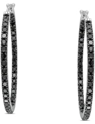 Sterling Silver Black Accent Diamond Hoop Earrings (0.01 Cttw)