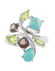 Sterling Silver Peridot, Smoky Quartz and Turquoise Abstract Ring
