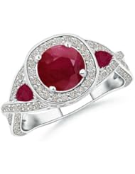 Round, Trillion Ruby and Round Diamond Engagement Ring - 2.1 ct TGW