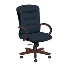 National Office Furniture Remedy High Back Executive Wood Office Chair, Cordovan Walnut, Navy Faux Leather