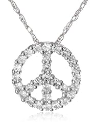 Sterling Silver White Topaz Peace-Sign Pendant Necklace , 18"