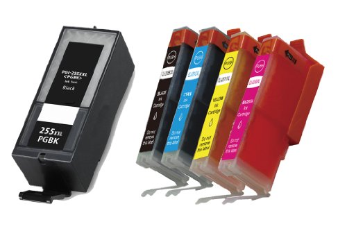 HI-VISION® 5 PK Compatible Canon PGI-255XXL Extra High Yield Lg Black, CLI-251XL Black,Cyan,Yellow,Magenta Ink Cartridges Replacement for PIXMA iX6820,MX722,MX922 Inkjet Office All-In-One printers