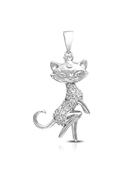 Bling Jewelry 925 Sterling Silver Flirty Princess Kitty Cat Clear CZ Pendant