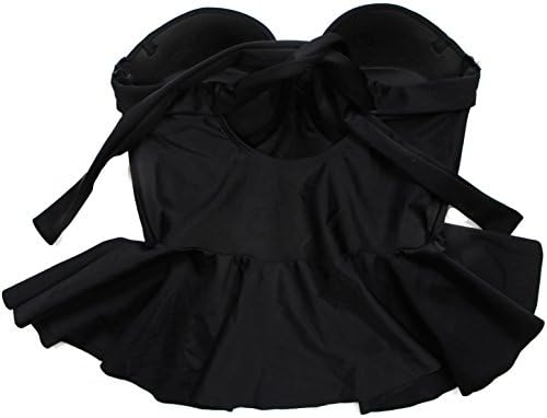 Ninety Five Womens Solid Black/ Leopard Print Push Up Tankini Top Separate (Small)