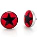 Stainless Steel Men's Star Stud Earrings Black & Red