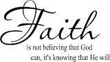 Faith is not believing that God can it's knowing that he will Vinyl Lettering Wall Sayings Home Art Decor