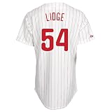 MLB Men's Philadelphia Phillies Brad Lidge White/Scarlet Pinstrp Short Sleeve 6 Button Synthetic Replica Baseball Jersey Spring 2012  (White/Scarlet Pinstrp, Medium)