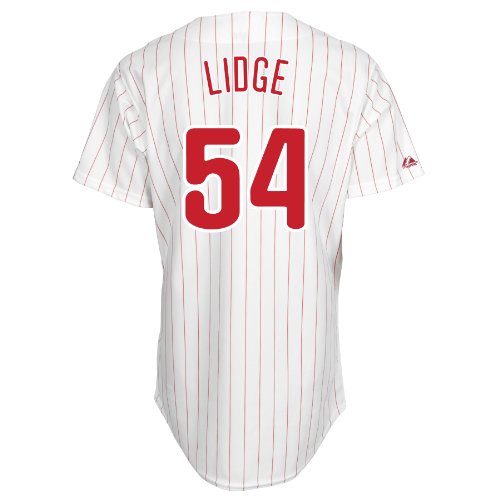 MLB Men's Philadelphia Phillies Brad Lidge White/Scarlet Pinstrp Short Sleeve 6 Button Synthetic Replica Baseball Jersey Spring 2012  (White/Scarlet Pinstrp, Medium)
