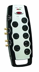 Coleman Cable 04649 8-Outlet Home Theater Surge Protector with Dual Coax Protection and Sliding Outlet Covers, with 6-Ft Cord
