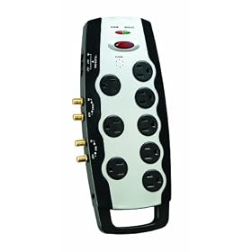 Coleman Cable 04649 8-Outlet Home Theater Surge Protector with Dual Coax Protection and Sliding Outlet Covers, with 6-Ft Cord