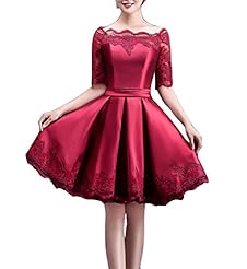 Junior Lace Applique Bateau Neck Short Satin Bridesmaid Dress/Party Dress 
