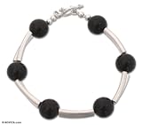 Obsidian bracelet, 'Black Planet' 0.4 W 7.5 L