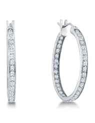 0.25 cttw. Round Diamond Earrings Fashion Hoops 14K Yellow Gold