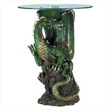 Majestic Green Dragon Sculptural Base Glass Top Table