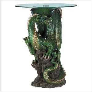 Majestic Green Dragon Sculptural Base Glass Top Table