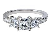 18k White Gold Princess Cut 3-Stone Diamond Ring (GIA Certified 1.05 ct center, 2.14 cttw, G Color, VS1 Clarity), Size 6